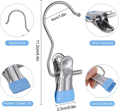 50PCS Space-Saving Clothespin Hat Pants Storage Hanging Travel Hook, Portable 360° Rotating Stainless Steel Hanging Hook Clips Towel Clips,Laundry Hooks Hanging Clips with Clips for Home and Travel