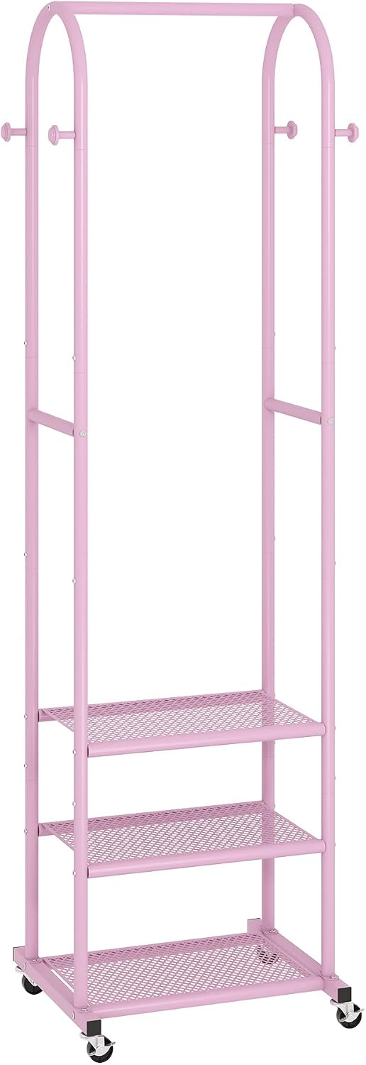 Kaitiemoo Heavy Duty Clothing Rack with Wheels,Modern Garment Rack with 3 Metal Shelves, 71.8Inches Display Rack for Hanging Clothes, Hanging Rod for Small Spaces,White