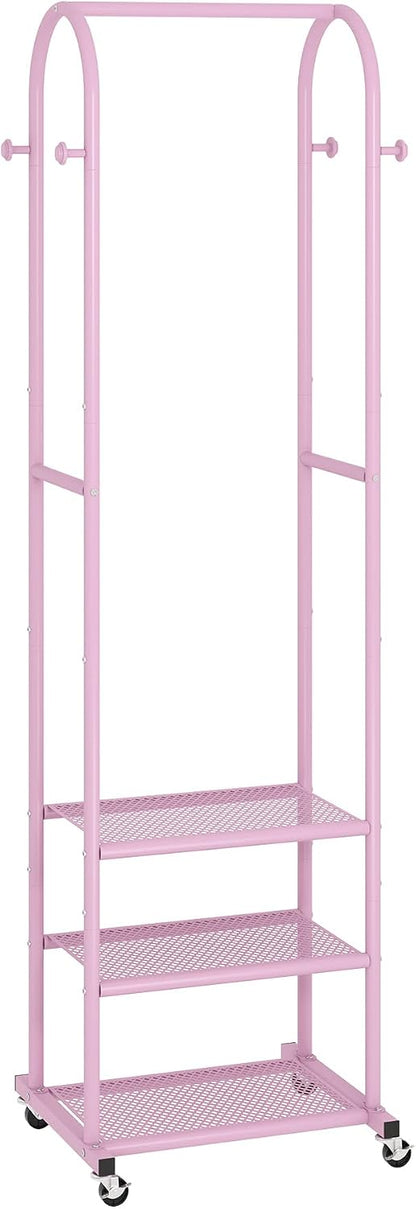 Kaitiemoo Heavy Duty Clothing Rack with Wheels,Modern Garment Rack with 3 Metal Shelves, 71.8Inches Display Rack for Hanging Clothes, Hanging Rod for Small Spaces,White