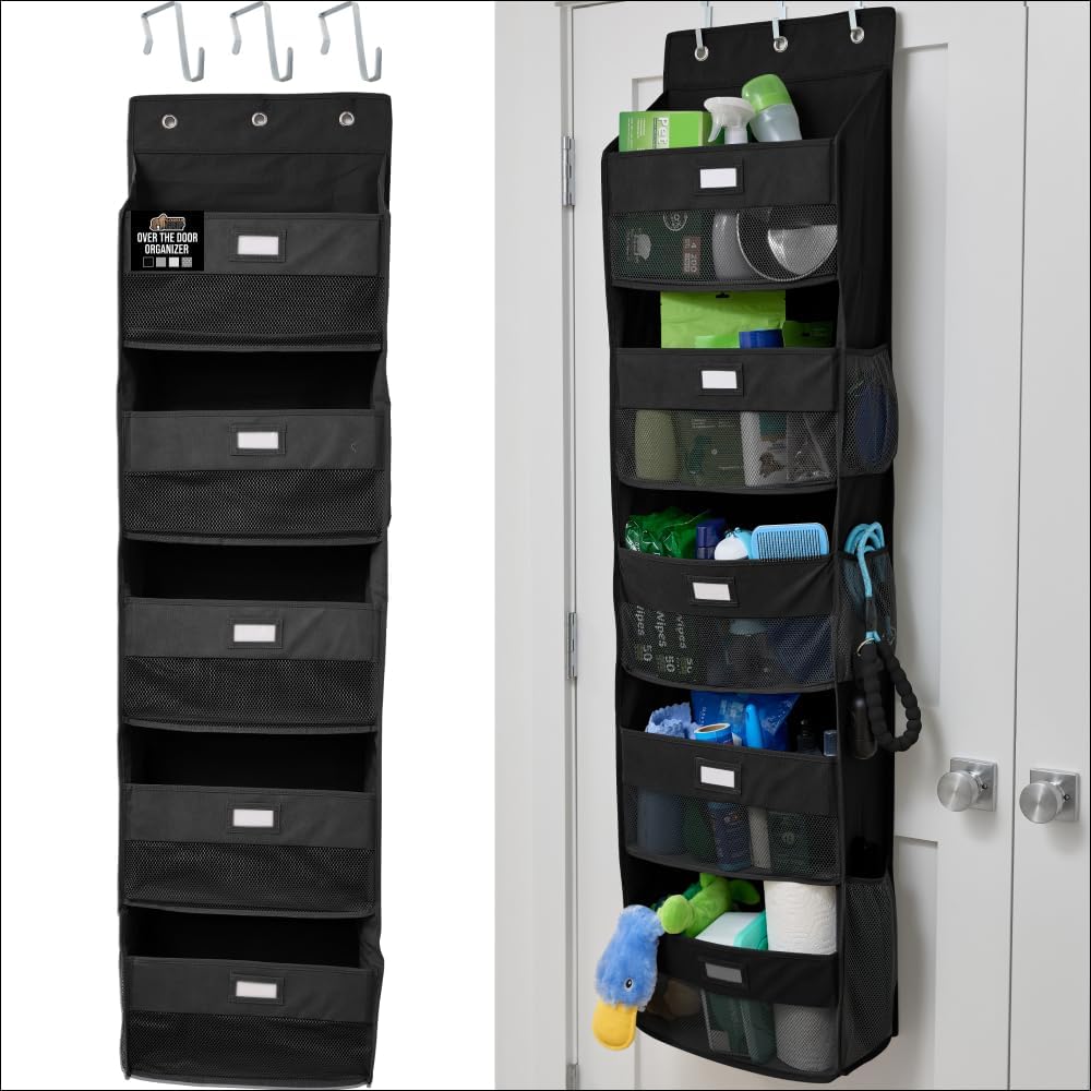 GORILLA GRIP Over the Door Shoe Organizer, 24 Large Breathable Mesh Pockets, Space Saving Hanging Storage Holder, Closet Rack Hanger Holds Up to 40 lbs, Hangs on Closets for Shoes, Accessories, Grey
