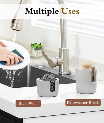 Luxspire Kitchen Sponge Holder, Dish Sponge Holder with with Drain Tray, Marble Sponge Holder for Kitchen Sink, Kitchen Sink Caddy 2 Compartments, Gravel White
