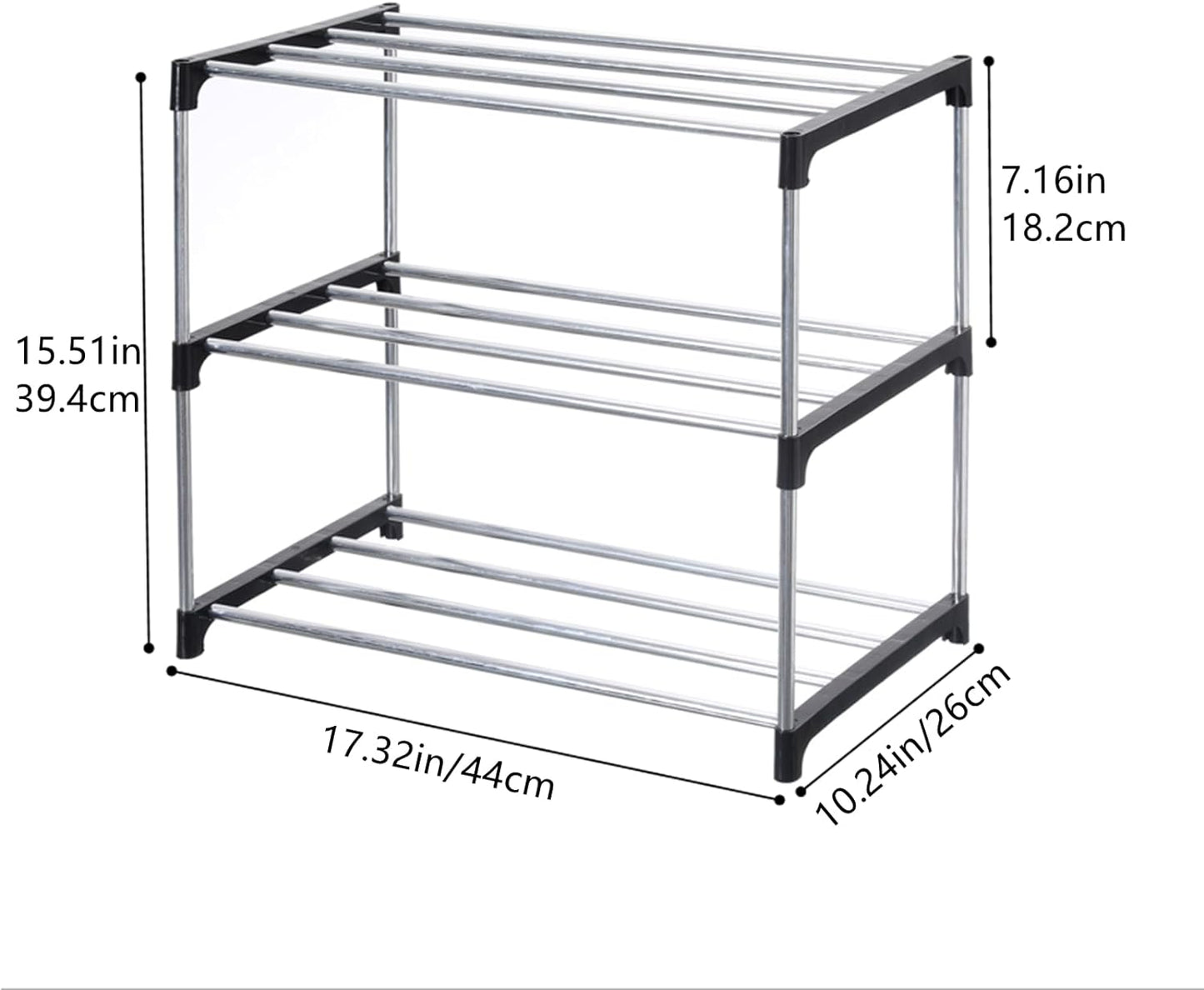 Jucaifu Stackable Small Shoe Rack, Entryway, Hallway and Closet Space Saving Storage and Organization (3-Tier, White)