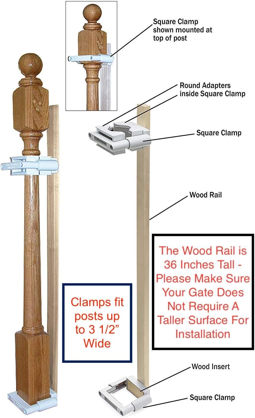 Safety Innovations No Hole Stairway Baby Gate Mounting Kit - Fits Posts from 2 3/4 inches to 3 1/2 inches Wide with Square or Round Tops - No Adhesives On Or Screws in Your Posts, (1-Pack)