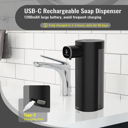 Automatic Liquid Soap Dispenser Touchless, USB Rechargeable Smart Hand Soap Dispenser, 13.5oz/400ml, 3-Level Adjustable, Compatible with Thick Thin Dish Soap for Bathroom Kitchen, Clog-Free (Silver)
