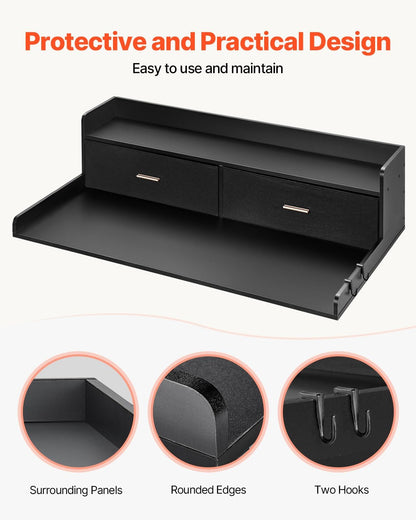 VEVOR Washer Dryer Countertop with 2-Tier Shelf, 54" x 27" Wooden Washer and Dryer Countertop with Anti-Slip Pads, Water-Resistant Laundry Topper Cover for Laundry Room Organization and Storage, Black