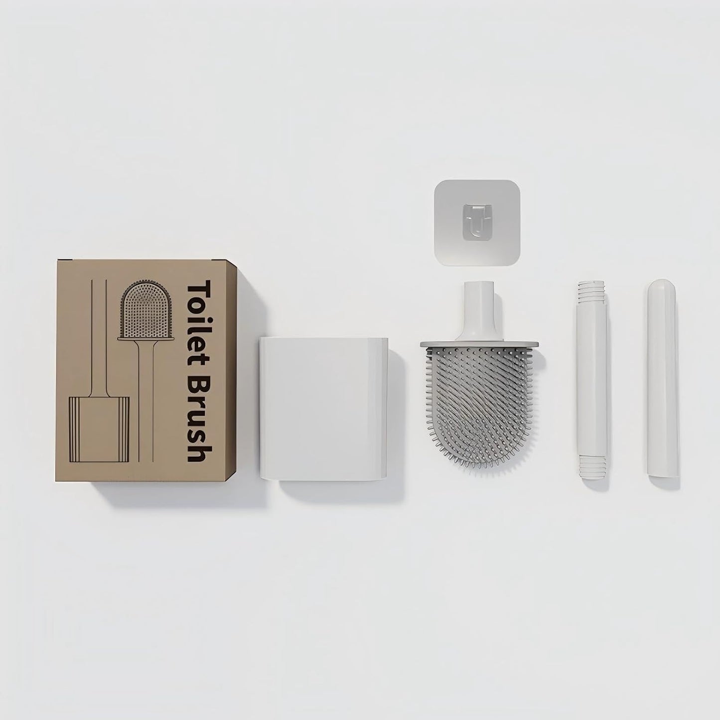 Silicone Toilet Brush with Wall-Mounted Holder - No Dead Corners, Quick-Drying, Drill-Free Bathroom Cleaner (White Square)