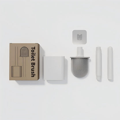 Silicone Toilet Brush with Wall-Mounted Holder - No Dead Corners, Quick-Drying, Drill-Free Bathroom Cleaner (White Square)