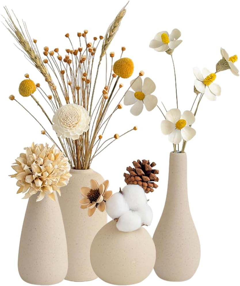 Small Ceramic Vase Set of 4 Mini Pottery Vases for Dried Flowers Decorative Vases for Home Living Room Dining Table Shelves