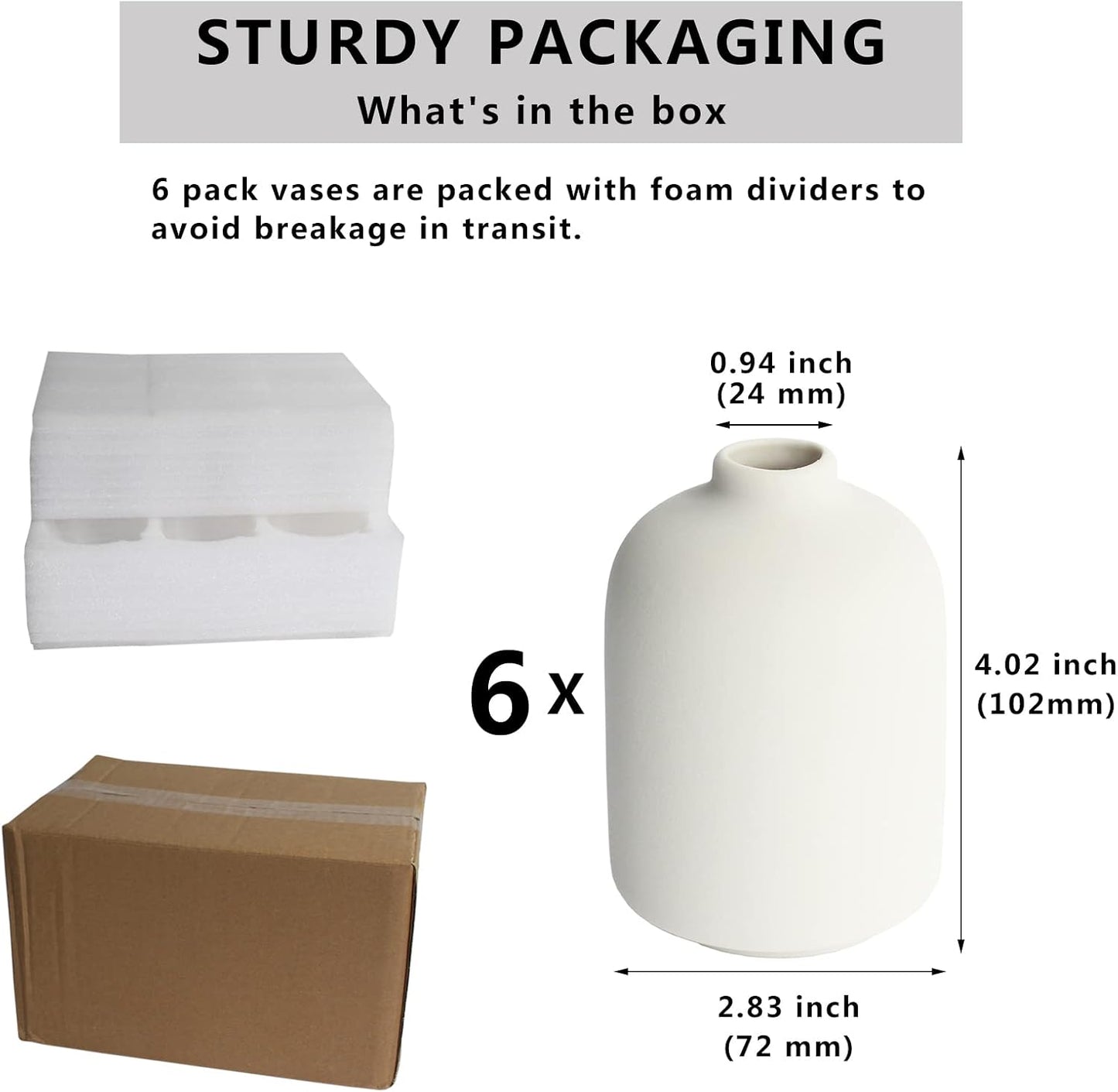 YANLING 6 Pack White Vase Small Ceramic Vases for Decor, Bud Vases | for Centerpieces White Vases for Flowers Boho Home Decor, Pampas Grass Dried Flowers Vases