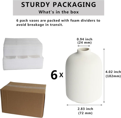 YANLING 6 Pack White Vase Small Ceramic Vases for Decor, Bud Vases | for Centerpieces White Vases for Flowers Boho Home Decor, Pampas Grass Dried Flowers Vases