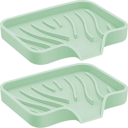 2PCS Self Draining Soap Holder,Spofit Silicone Soap Dish, Suitable for for Kitchen, Bathroom, Shower, Bath Tub,Soap Container (White)