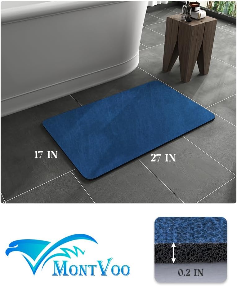 MontVoo -Bath Mat-Rubber Backing Non SlipThin Bathroom Rugs Fit Under Door- Quick Dry Absorbent Faux Suede Surface Grey Bathroom Floor Mats-Shower Rug for in Front of Bathtub Shower Gray 16x24