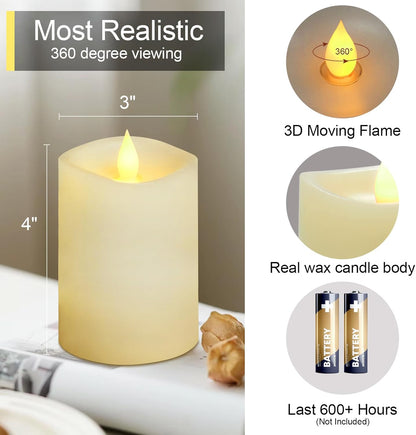 3x3 Flameless Candles with Remote Set of 2, 3 inch Battery Candles Flickering with Timer, LED Pillar Candle for Indoor/Outdoor, White