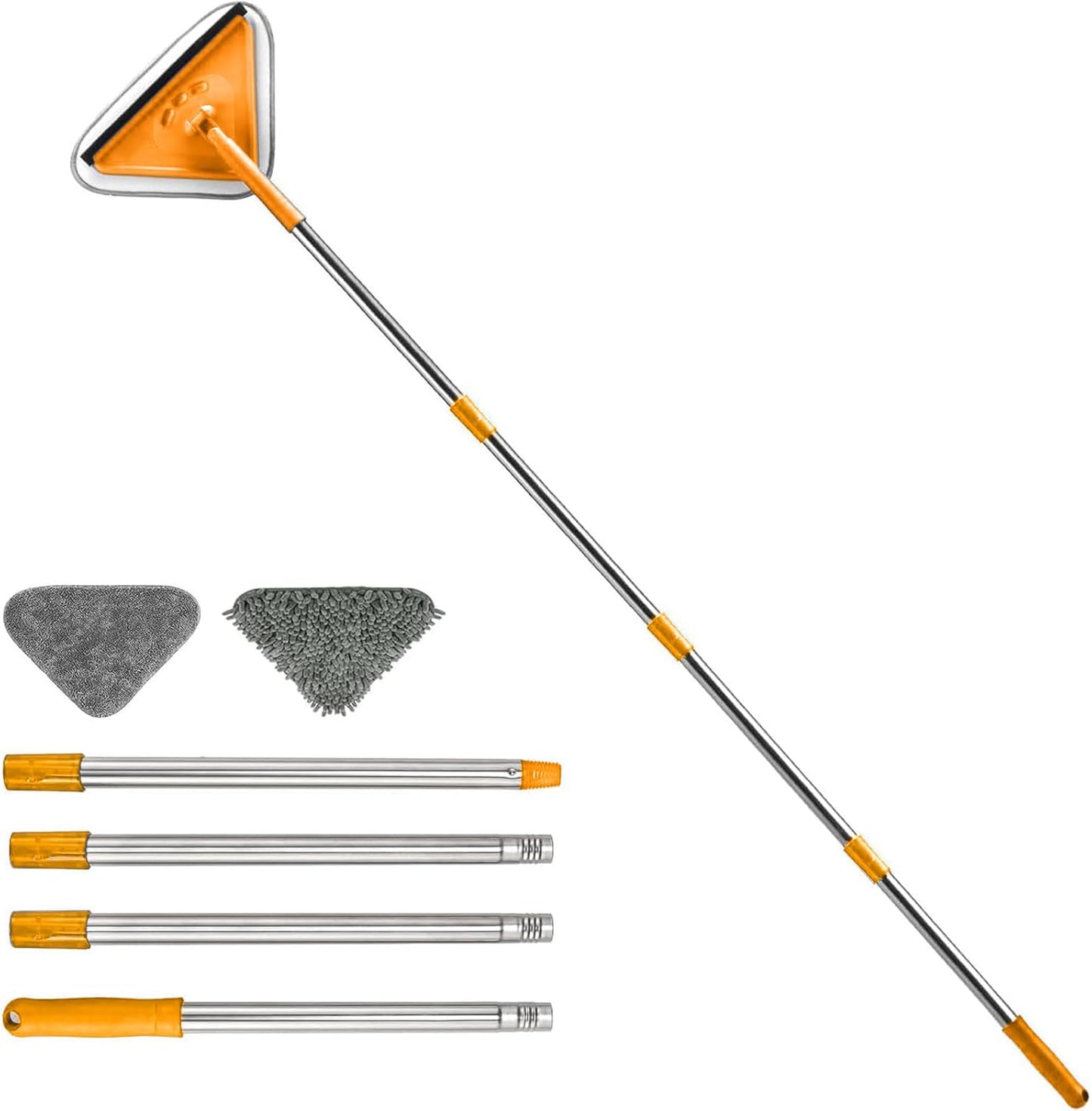Wall Cleaner Mop with 63" Long Handle & 360° Swivel Head - 3-in-1 Duster for Painted Walls, Windows, Floors, and Baseboards - Includes Squeegee and 2 Replacement Microfiber Chenille Pads