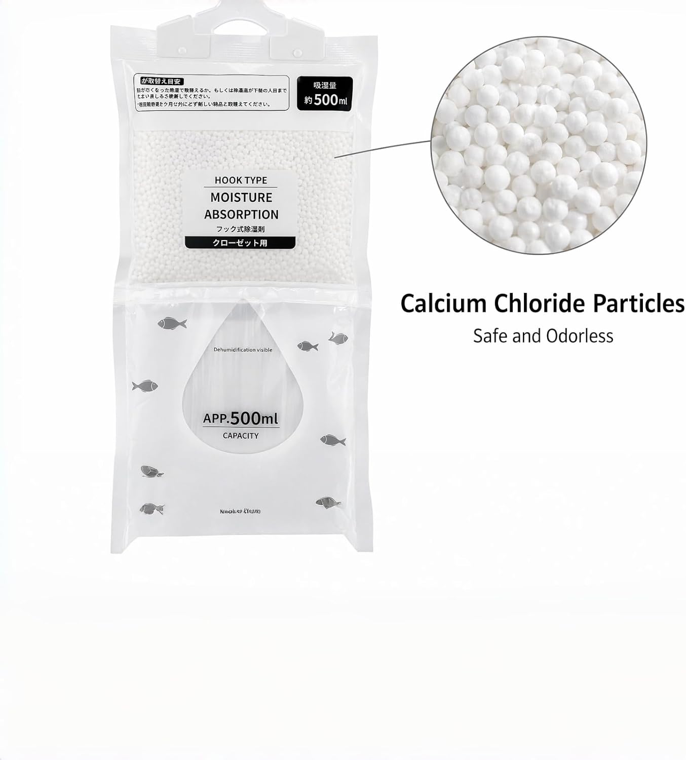 Hanging Moisture Absorber, 8.1 OZ per bag Calcium Chloride Dehumidifier Bags, Fragrance-Free Closet Dehumidifiers for Wardrobe, Bathroom, Basement, RV, 8 Pack