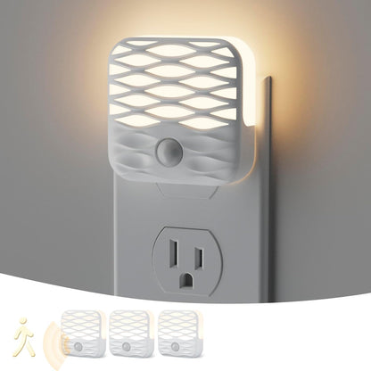Dawnrise 3 Pack Night Lights Plug into Wall,Motion Sensor Nightlights Indoor with Warm White for Stairs, Hallway, Living Room, Kitchen, Entrance, Bathroom, Office
