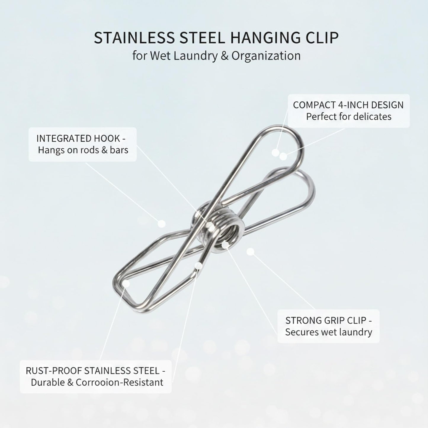 Stainless Steel Hanging Clips for Wet Laundry - Space Saving Hook & Clip Hanger for Bathroom Shower Rods, Towel Bars & Closet Organization