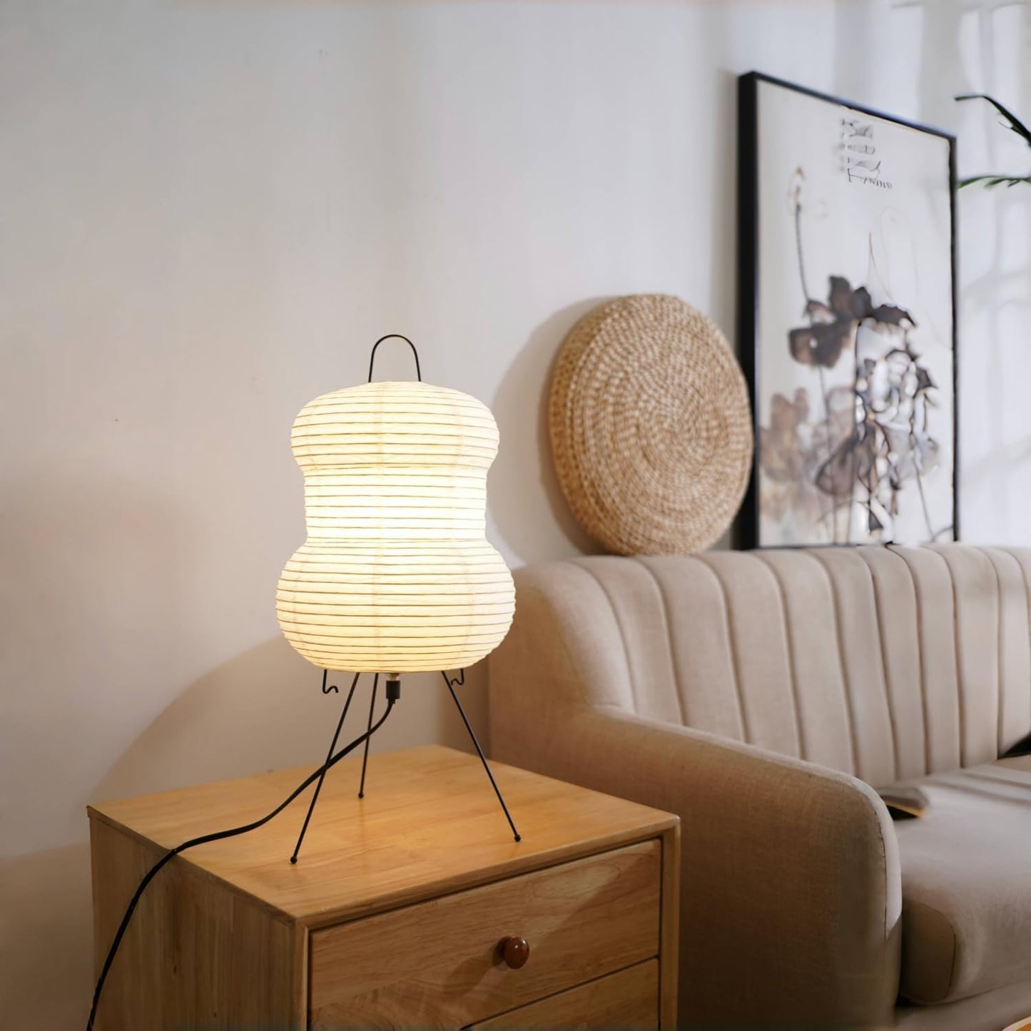 Japanese Noguchi Inspired Table Lamp Zen Rice Paper Lantern with Warm Light for Bedroom Living Room or Office Modern Japandi Decor(Segment)