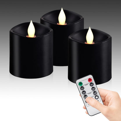 3"x4" Flickering Flameless Battery Candles with Timer, White Realistic LED Pillar Candles, Set of 2 Large Remote-Operated Candles for Home Indoor/Outdoor & Holiday Decor