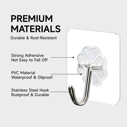 16 Pack Crystal Clear Adhesive Hooks for Hanging, Heavy Duty 22lb | Sticky Hooks, Invisible Clear Wall Hooks No Drill No Damage, Waterproof Shower Hooks for Bathroom Kitchen Towel Keys
