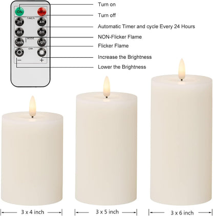 ANGELLOONG Flickering Flameless Candles, Realistic Battery Operated Candles with Remote and Timer, Set of 3 LED Candles for Room Fall Home Wedding Decor Centerpieces Table Party Valentines Decorations