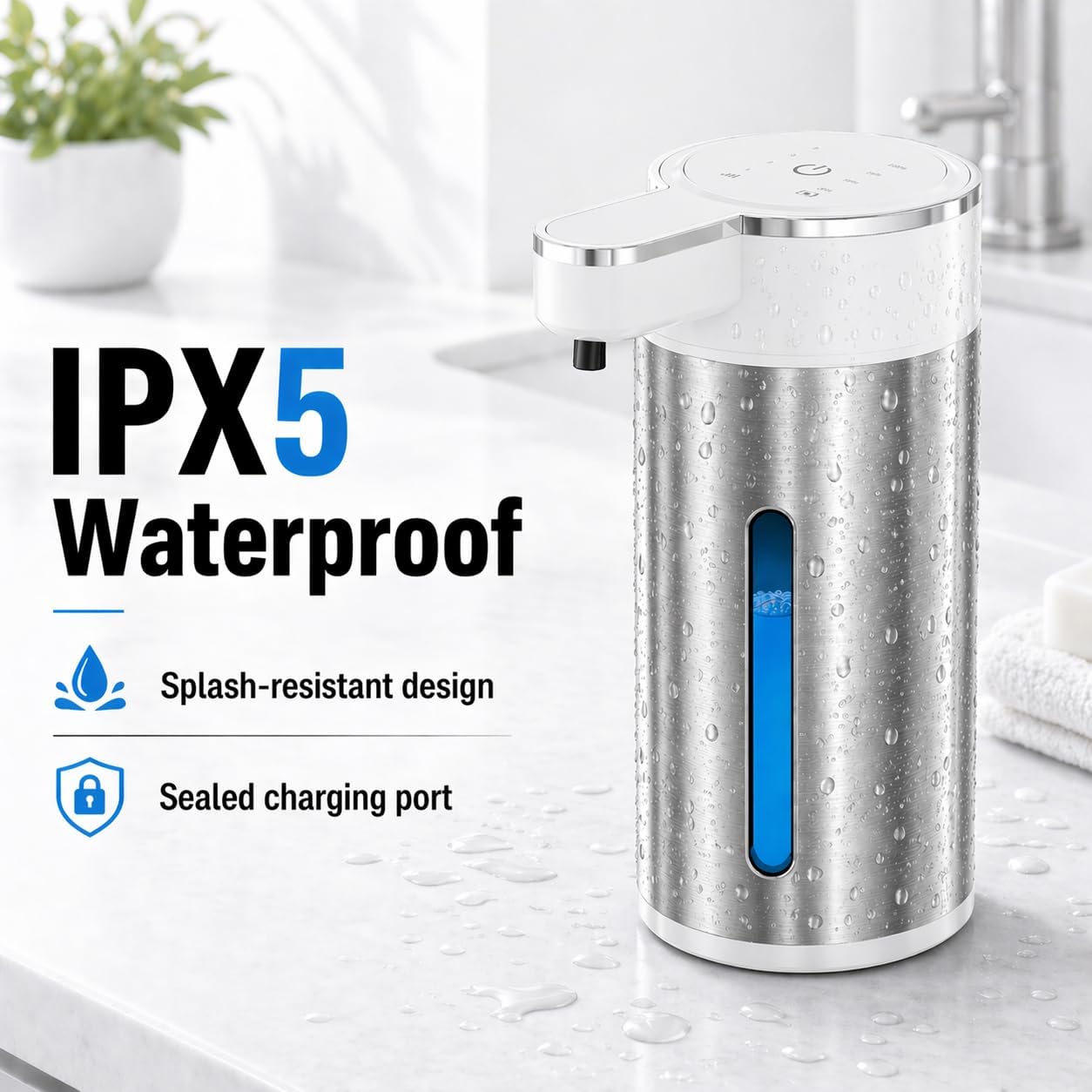 Automatic Foaming Soap Dispenser Touchless, 304 Stainless Steel Hand Soap Dispenser, USB Rechargeable, 4 Adjustable Levels, 13.5 oz (400 ml), for Kitchen & Bathroom (Black, Foam)