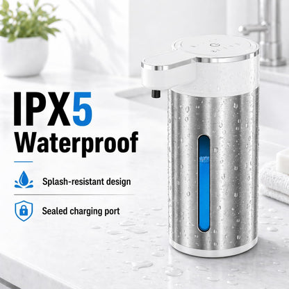 Automatic Foaming Soap Dispenser Touchless, 304 Stainless Steel Hand Soap Dispenser, USB Rechargeable, 4 Adjustable Levels, 13.5 oz (400 ml), for Kitchen & Bathroom (Black, Foam)