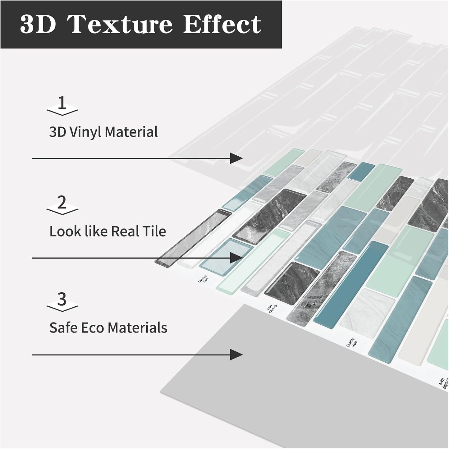 10-Sheet Peel and Stick Kitchen Backsplash Tiles | 3D Waterproof Self Adhesive Wall Tile Stick on Backsplash for Kitchen and Bathroom(Sage Green,12"×12")