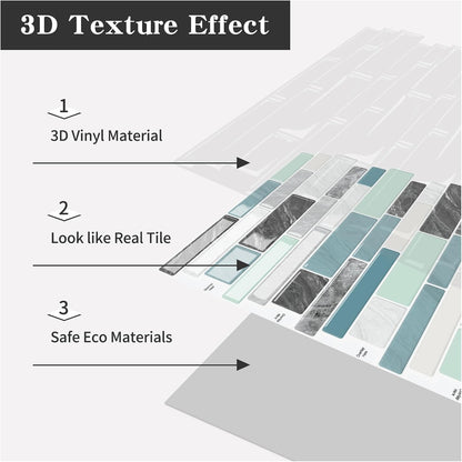 10-Sheet Peel and Stick Kitchen Backsplash Tiles | 3D Waterproof Self Adhesive Wall Tile Stick on Backsplash for Kitchen and Bathroom(Sage Green,12"×12")