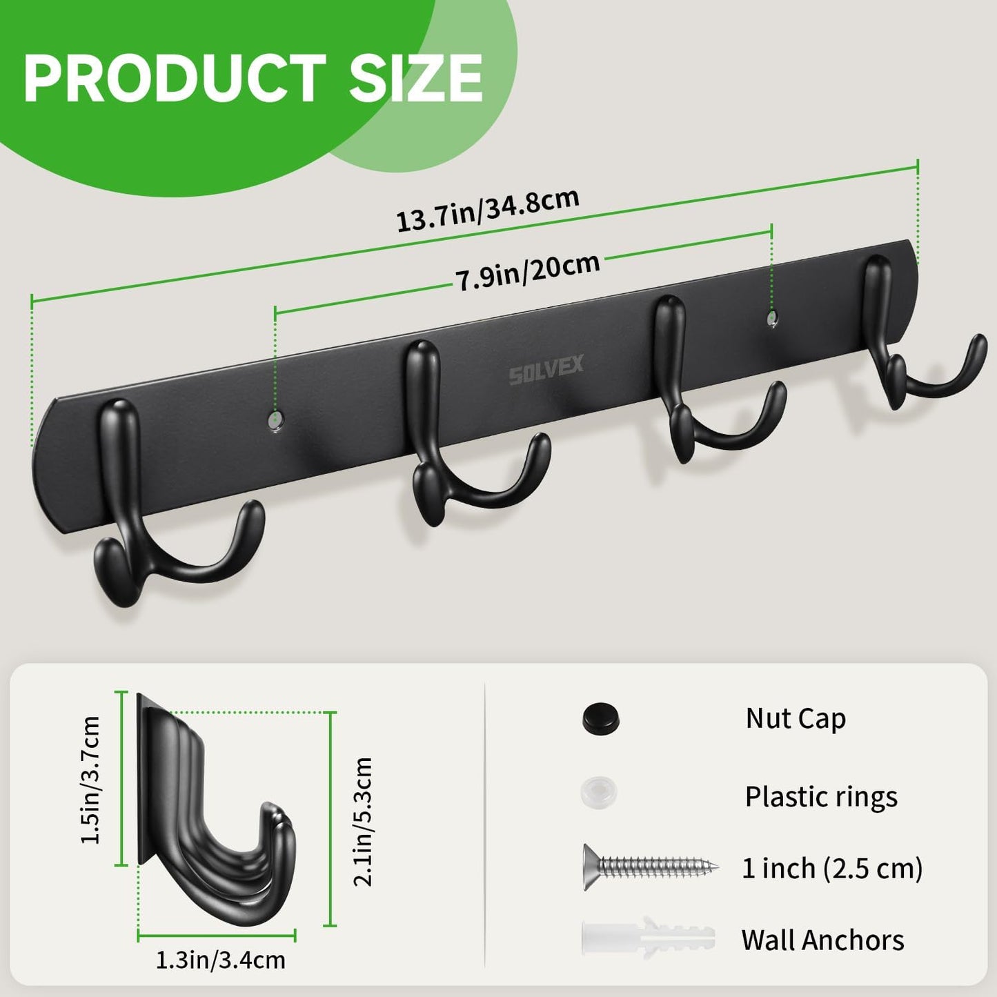 SOLVEX Coat Rack Wall Mount,2 Pack Coat Hooks Wall Mount, Hat Rack Key Holder Bag Hanger for Wall,Wall Hooks for Hanging,Purse Hanger Towel Hooks for Bathroom SP-60302-N