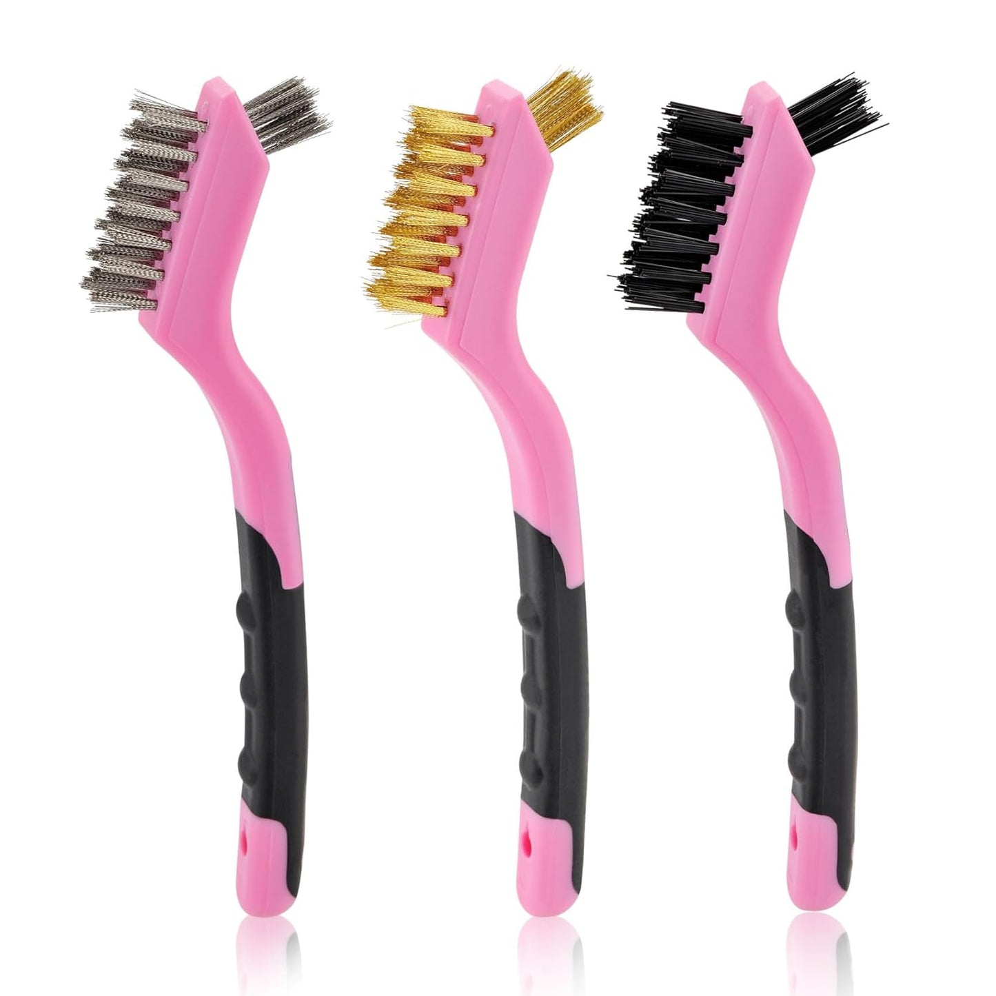 MAXMAN Small Cleaning Brush, Nylon Cleaning Brush 3-Pack, Hard Bristle Crevice Cleaning Brush, 7" Deep Clean Detailing Tools, Small Cleaning Brushes for Tight Spaces, Soft Nylon Bristles Brush, Pink