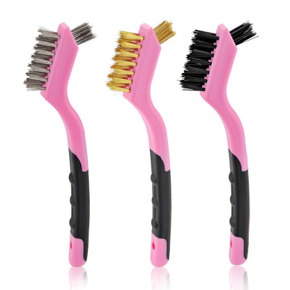 MAXMAN Small Cleaning Brush, Nylon Cleaning Brush 3-Pack, Hard Bristle Crevice Cleaning Brush, 7" Deep Clean Detailing Tools, Small Cleaning Brushes for Tight Spaces, Soft Nylon Bristles Brush, Pink