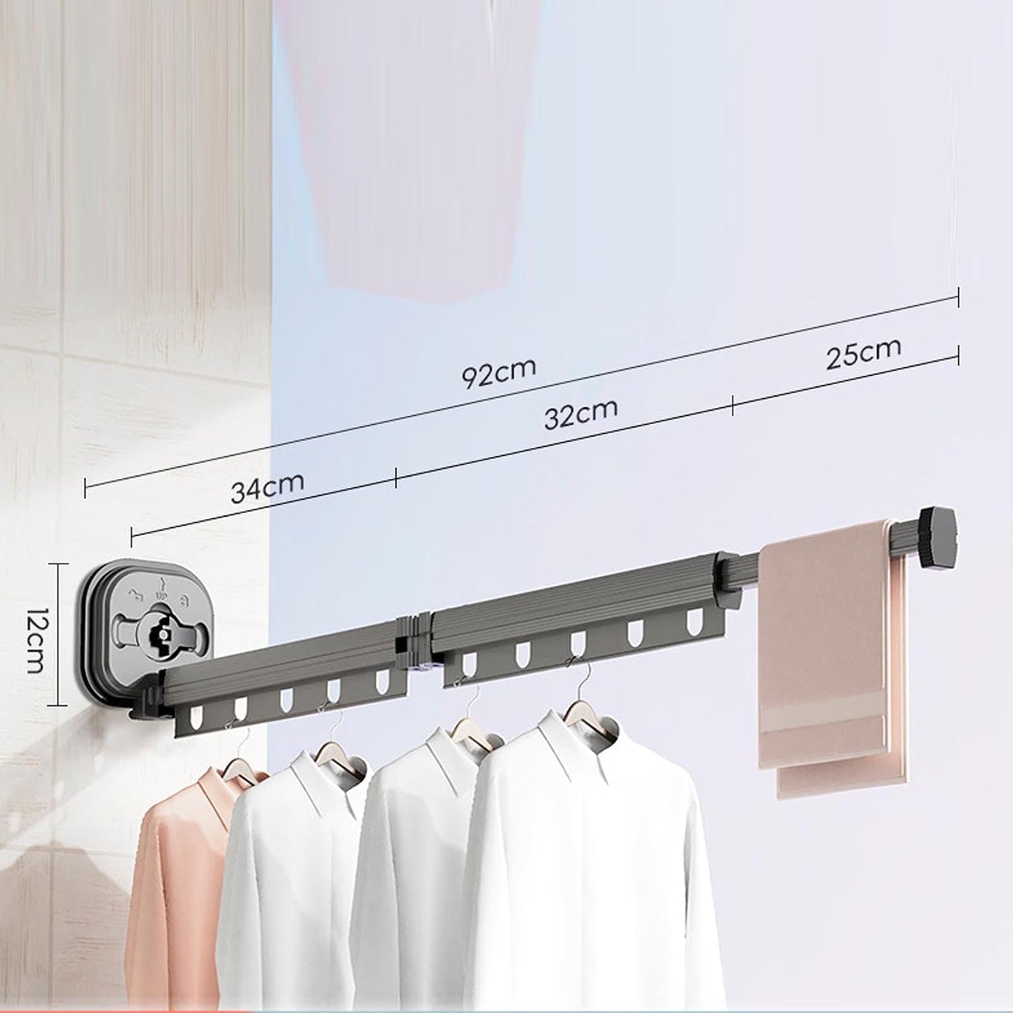 Yctze Wall Mounted Clothes Drying Rack, Retractable Laundry Drying Rack Space Saving Laundry Hanger Dryer Rack with Suction Cup for Bedroom Balcony Bathroom, Gray (Tri Fold