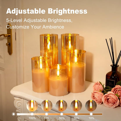 LEDHOLYT Rechargeable Flameless Glass Pillar Candles–Gifts for Women,–Set of 3, Realistic Flickering LED Light,Remote & Timer, Ideal for Living Room, Bedroom & Festival Wedding Home Party Decor