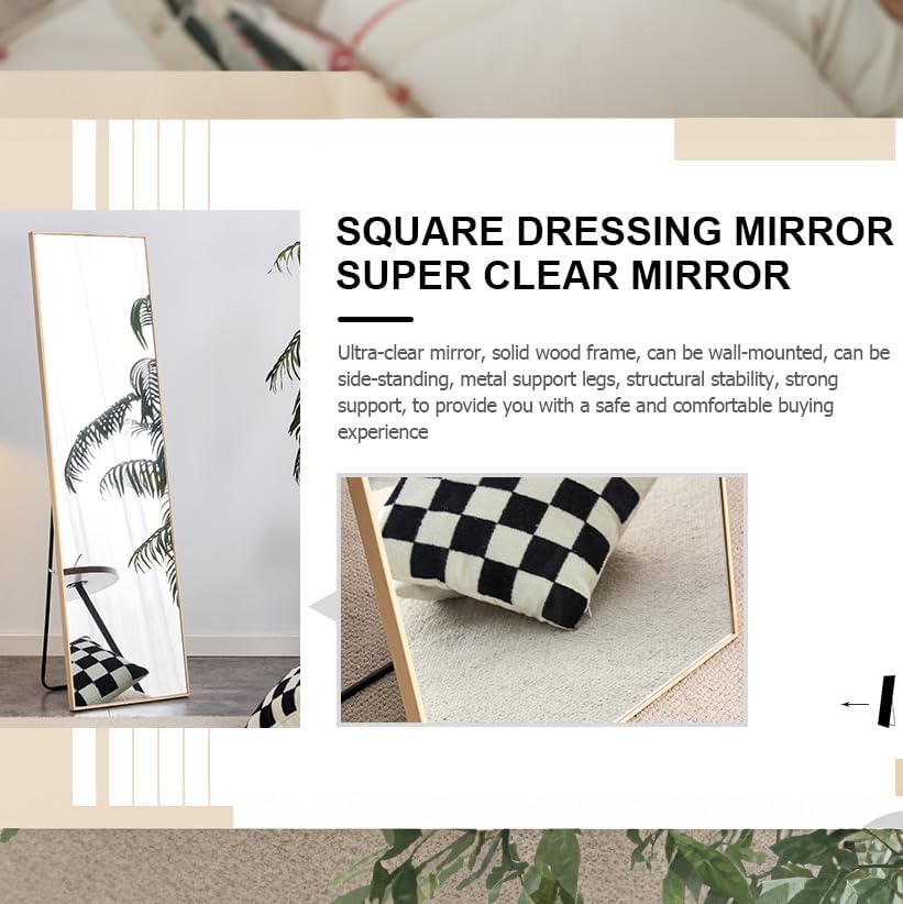 Wooden Full Length Mirror,Floor Mirror with Standing Holder Leaning/Hanging Mirror Wood Frame Large Wall-Mounted Mirror for Bedroom/Living Room,Light Oak (60x17.3)