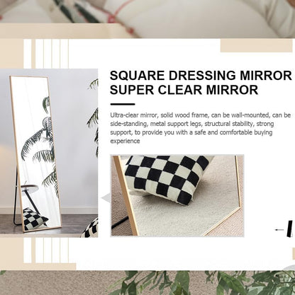 Wooden Full Length Mirror,Floor Mirror with Standing Holder Leaning/Hanging Mirror Wood Frame Large Wall-Mounted Mirror for Bedroom/Living Room,Light Oak (60x17.3)
