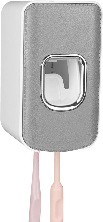 2 Slot Toothbrush Holder and Toothpaste Dispenser Wall Mounted, Automatic Toothpaste Squeezer, 2 in 1 Tooth Brush Toothpaste Organizer for Shower (Grey)