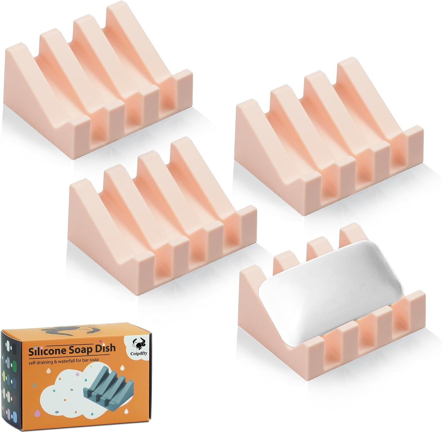 Self Draining Soap Dish Holder,Silicone Soap Dish,for Bathroom,Kitchen, Sponges，Can Extend Soap Life，Keep Soap Bars Dry and Easy Cleaning (White,1-Pack) - Colors B