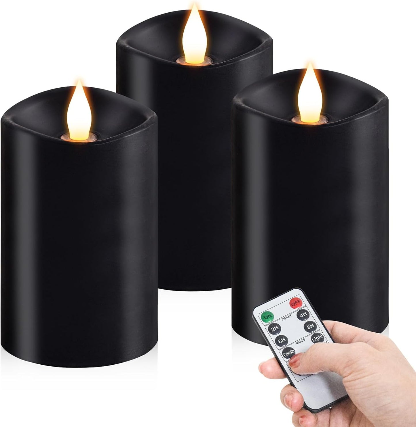 3x4 Flickering Flameless Candles Set of 3,Real Wax Pillar LED Candles,with Timer,4 inch Flameless Candles with Remote,for Party Wedding Holiday Home Decor,Ivory