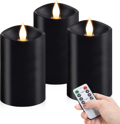 3x4 Flickering Flameless Candles Set of 3,Real Wax Pillar LED Candles,with Timer,4 inch Flameless Candles with Remote,for Party Wedding Holiday Home Decor,Ivory