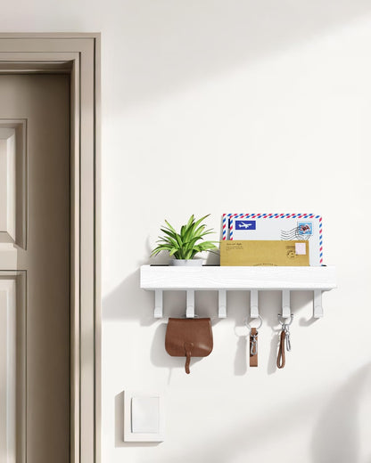 Key Holder Wall Mount Adhesive Magnetic - Hanging Key Hooks with Mail Organizer for Wallet House Accessories - Keys Hanger Rack with Shelf for RV Camper Entryway Door Home Living Room Decor Black