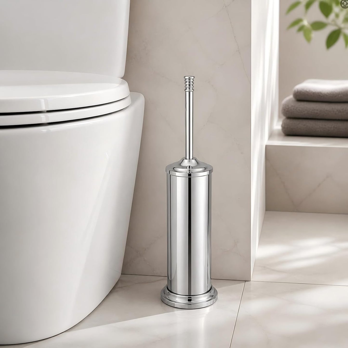 Nickel Toilet Brush and Holder Set，Extra Long Handled Toilet Bowl Brush and Holder，Stainless Steel Heavy Duty Toilet Brush for Bathroom,Deep Cleaning Modern Toilet Cleaner Slip Base