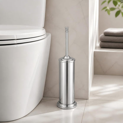 Nickel Toilet Brush and Holder Set，Extra Long Handled Toilet Bowl Brush and Holder，Stainless Steel Heavy Duty Toilet Brush for Bathroom,Deep Cleaning Modern Toilet Cleaner Slip Base