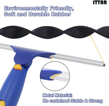 ITTAR Window Squeegee with 86 Inch Extension Pole, Rotatable Window Cleaning Kit with Long Handle, Rubber Blade & Microfiber/Chenille Pads Glass Cleaner Tool for Outdoor Windows, Glass, Car