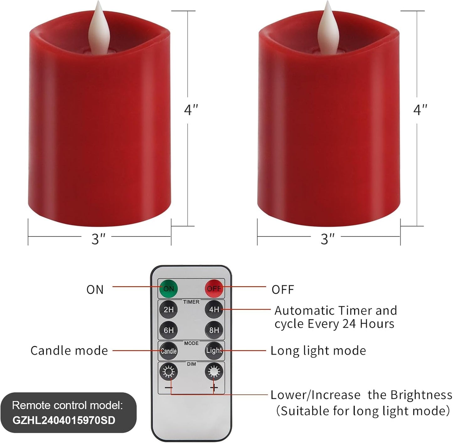 3x3 Flickering Flameless Candles Set of 2, 2AA Battery Life 600 Hours Battery Candles Flickering with Timer,3 inch Flameless Candles with Remote for Indoor/Outdoor, Ivory