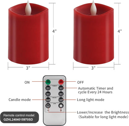 3x3 Flickering Flameless Candles Set of 2, 2AA Battery Life 600 Hours Battery Candles Flickering with Timer,3 inch Flameless Candles with Remote for Indoor/Outdoor, Ivory