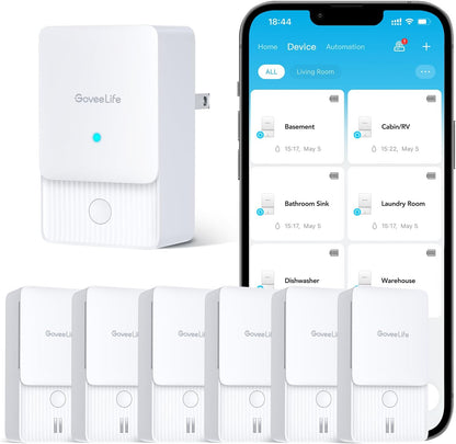 GoveeLife Premium Smart Water Leak Detector 2 with 1968ft Ultra-Long Range, WiFi Water Sensor with SMS/Email/APP Push and Sound Alarm, 5-Year Battery Life, Suitable for Home, Basement, Kitchen, 4 Pack