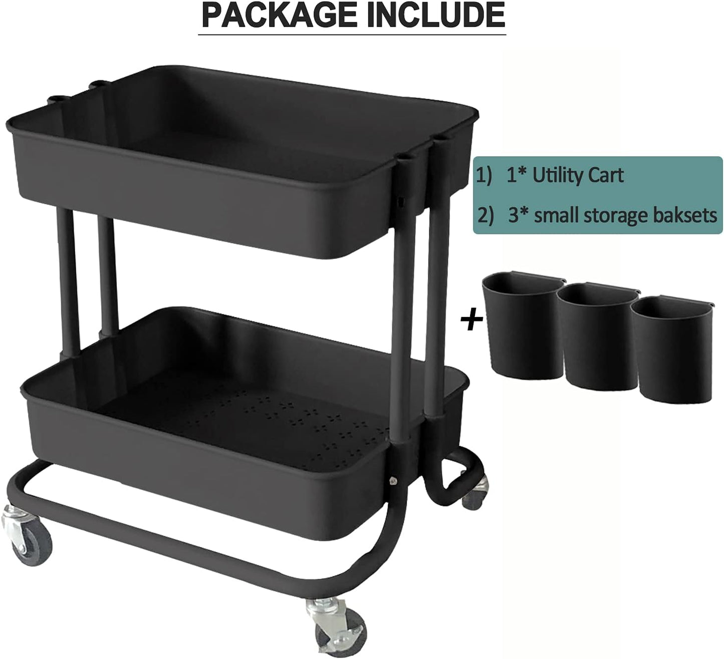 2-Tier Utility Rolling Cart Storage Sofa Side Table with Wheels, Mobile Trolley Organizer with for Office Home Kitchen Organization, Cream White