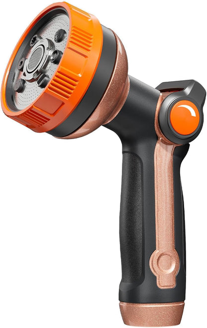 Heavy Duty Metal Hose Sprayer, 8 Patterns & Thumb Control, Orange | Rust-proof metal,8 spray patterns,thumb-control flow,on-off valveergonomic grip,for lawns, plants,cars,pets