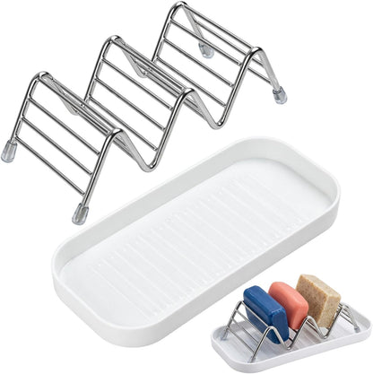 2 pcs Shampoo Bar Holder, Self Draining Soap Dish, Bar Soap Holder for Shower, Kitsch Shampoo Bar Holder, Soap Holder with Drainage Basin, 2-Piece Bathroom Organizer Set